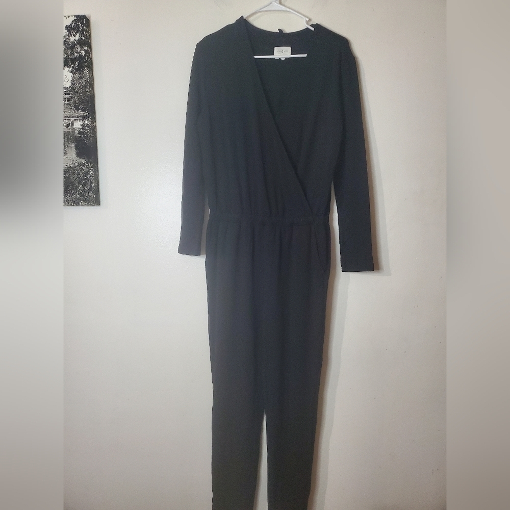 Lou & Grey Signature Soft Black One-Piece Longsleeve Pants Romper Size Small